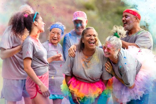 Runners on a color run